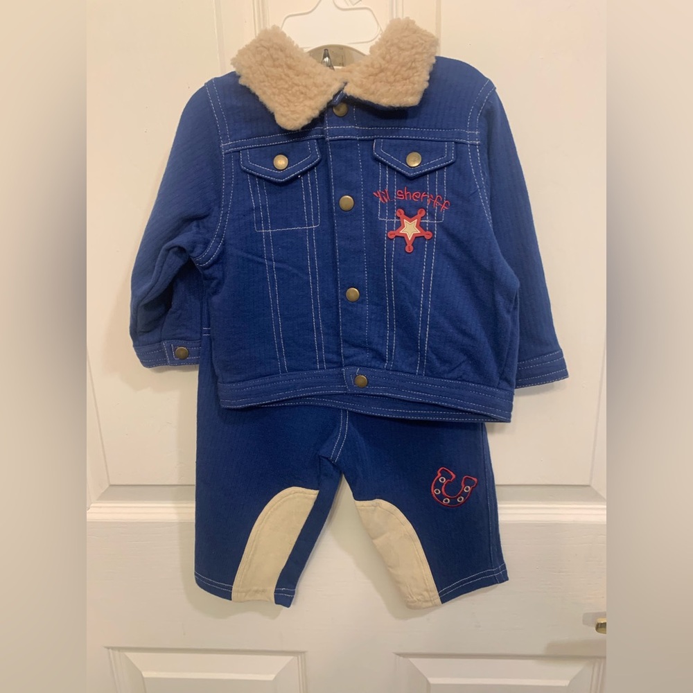 Baby Works “Little Sheriff”  6-9 Months 2 Piece Blue Outfit.          1909